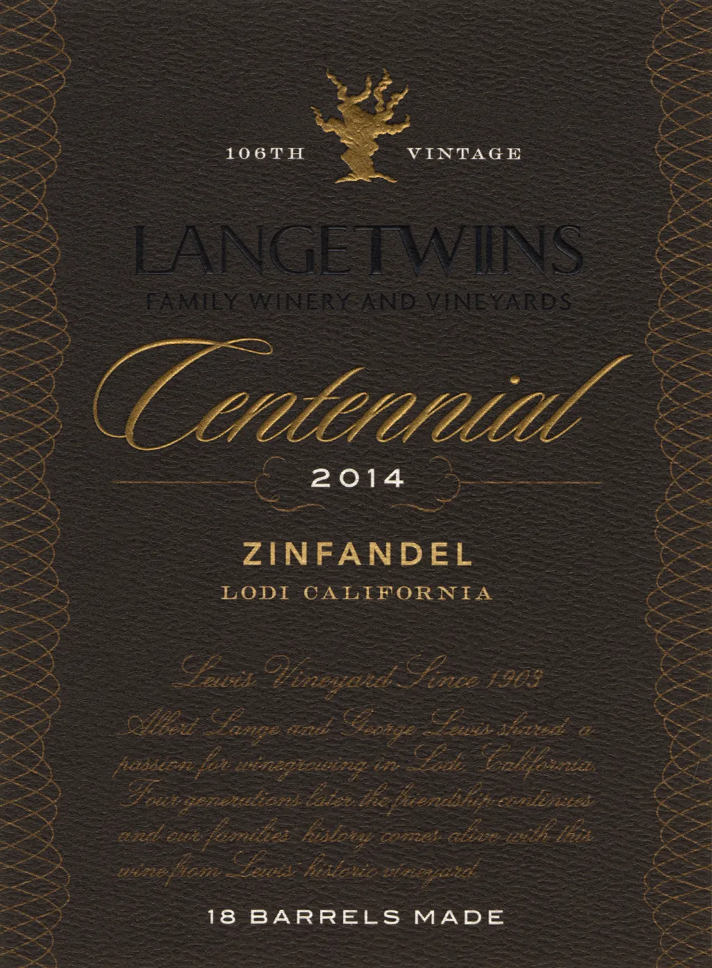 Lewis Vineyard Centennial Zinfandel Bottle