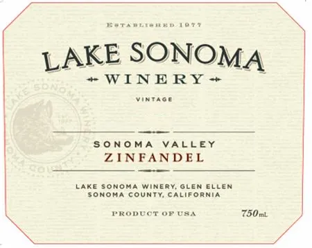 Sonoma Valley Zinfandel Bottle
