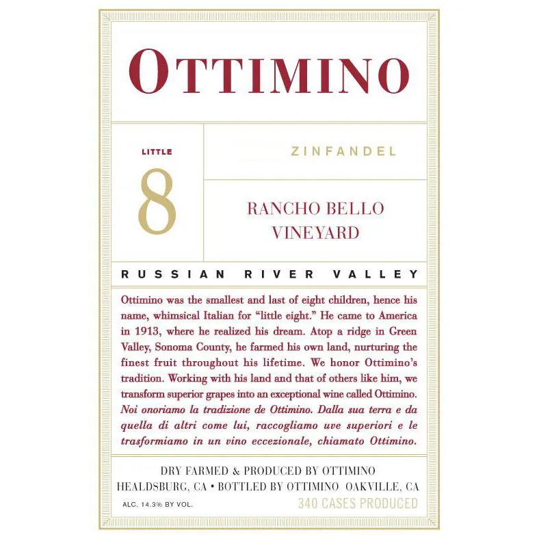 Rancho Bello Vineyard Zinfandel Bottle