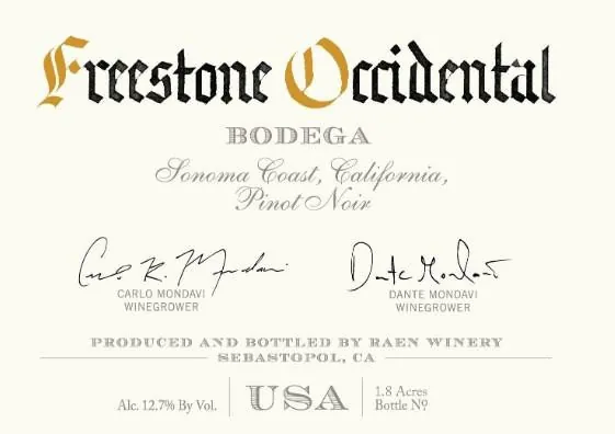 Bodega Freestone Occidental Pinot Noir Bottle
