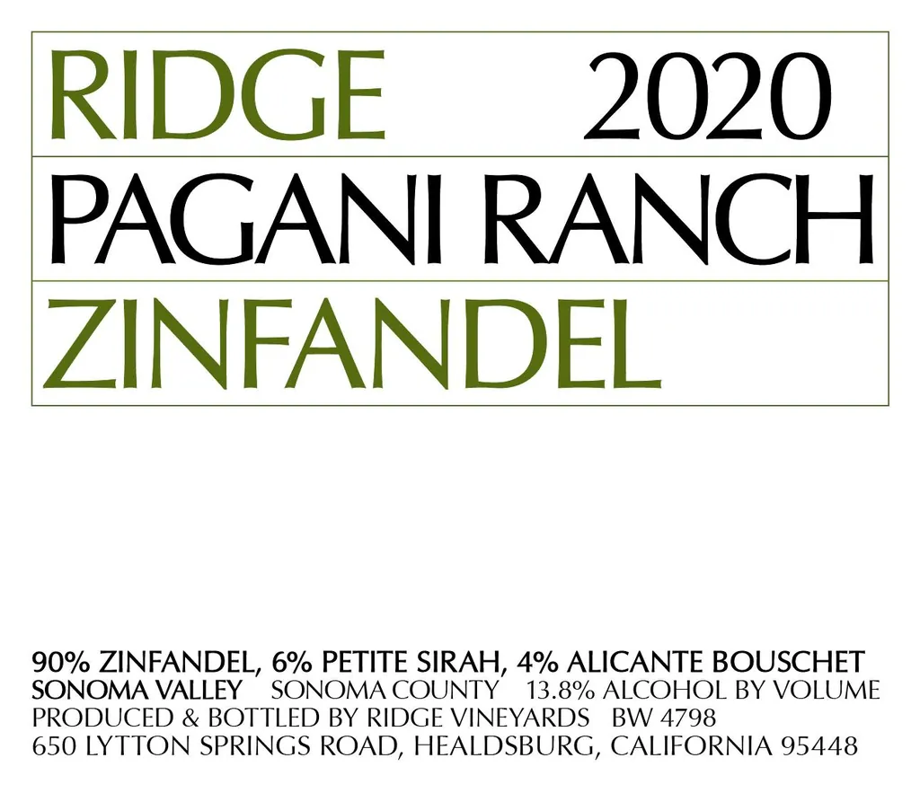 Pagani Ranch Zinfandel Bottle