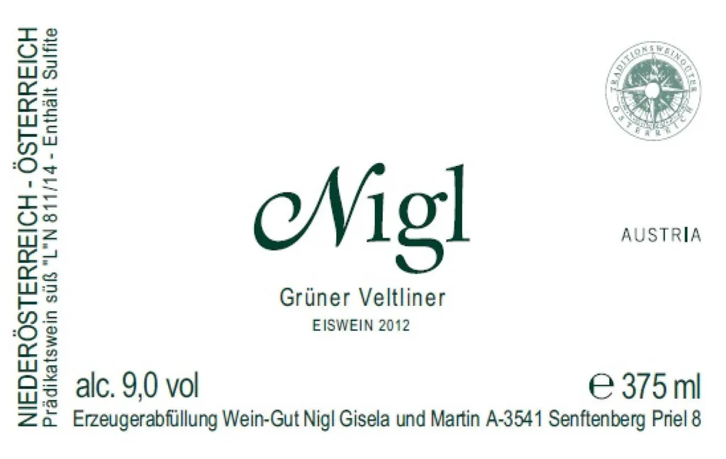 Eiswein Gruner Veltliner Bottle