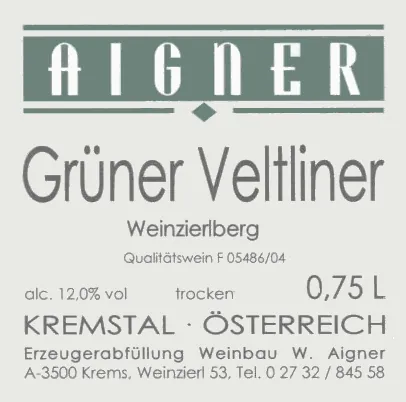 Kremser Weinzierlberg Gruner Veltliner Bottle
