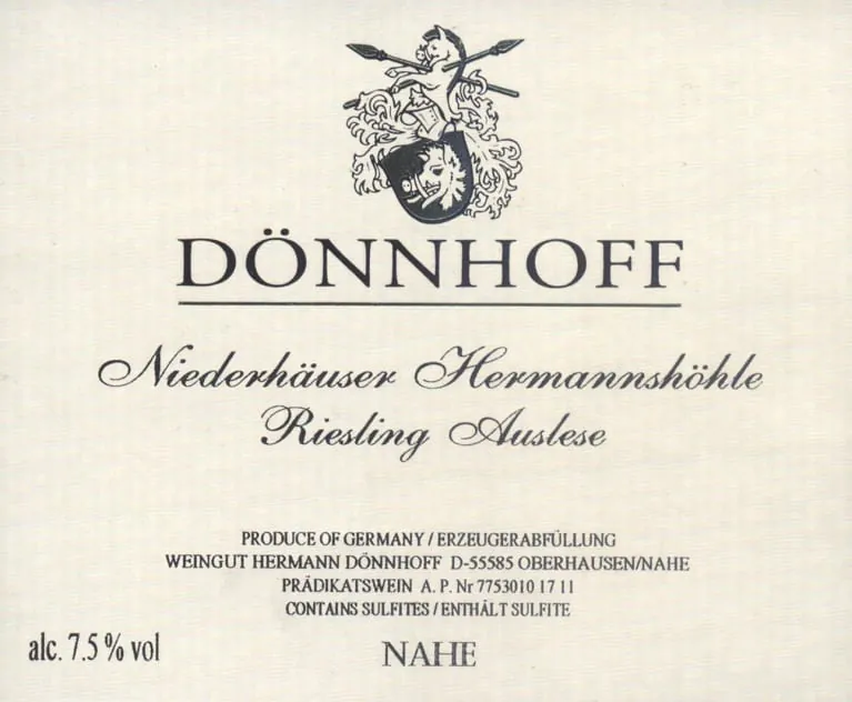 Niederhauser Hermannshohle Riesling Auslese Goldkapsel Bottle