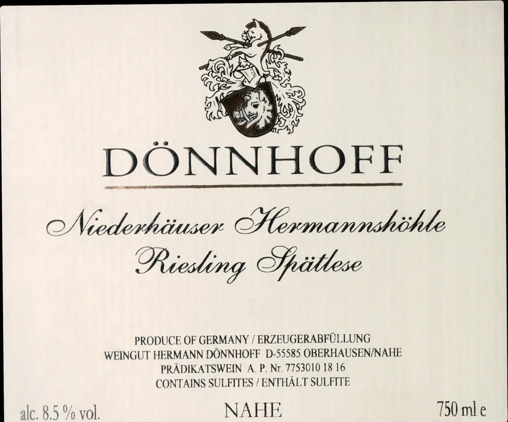 Niederhauser Hermannshohle Riesling Spatlese Bottle