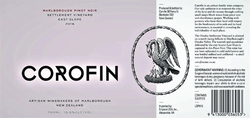 Settlement Vineyard East Slope Pinot Noir Bottle