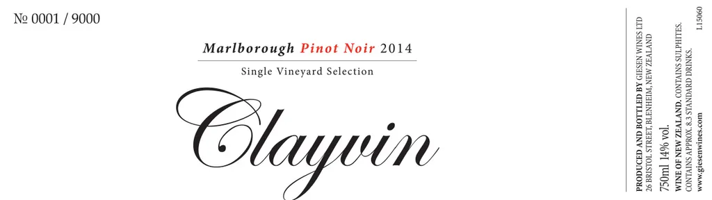 Clayvin Single Vineyard Pinot Noir Bottle