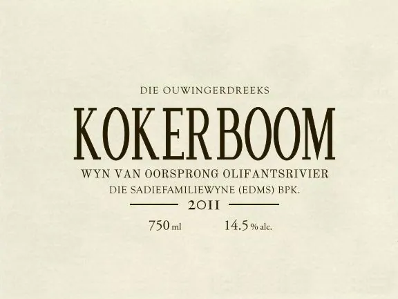Die Ouwingerdreeks Kokerboom White Bottle