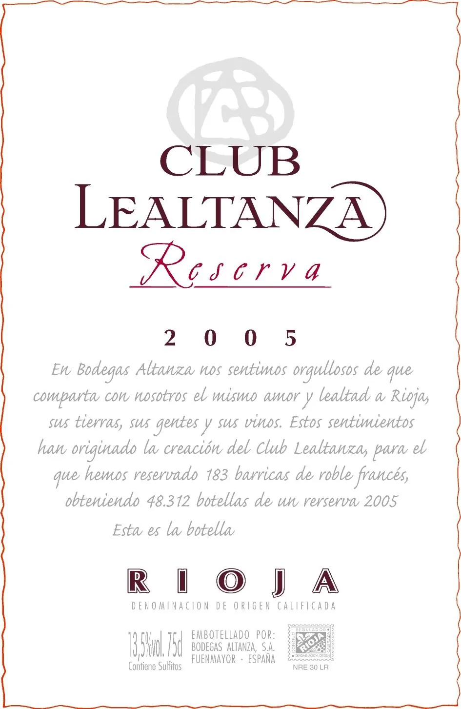 Club Lealtanza Rioja Reserva Bottle