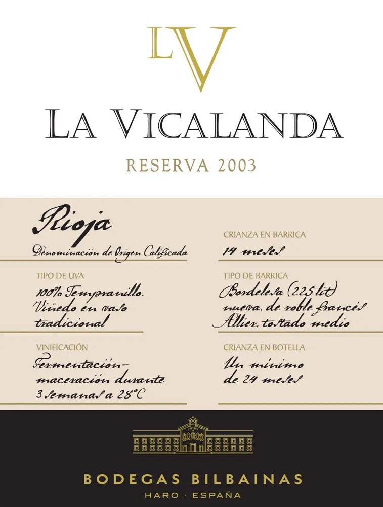 La Vicalanda Rioja Tempranillo Reserva Bottle