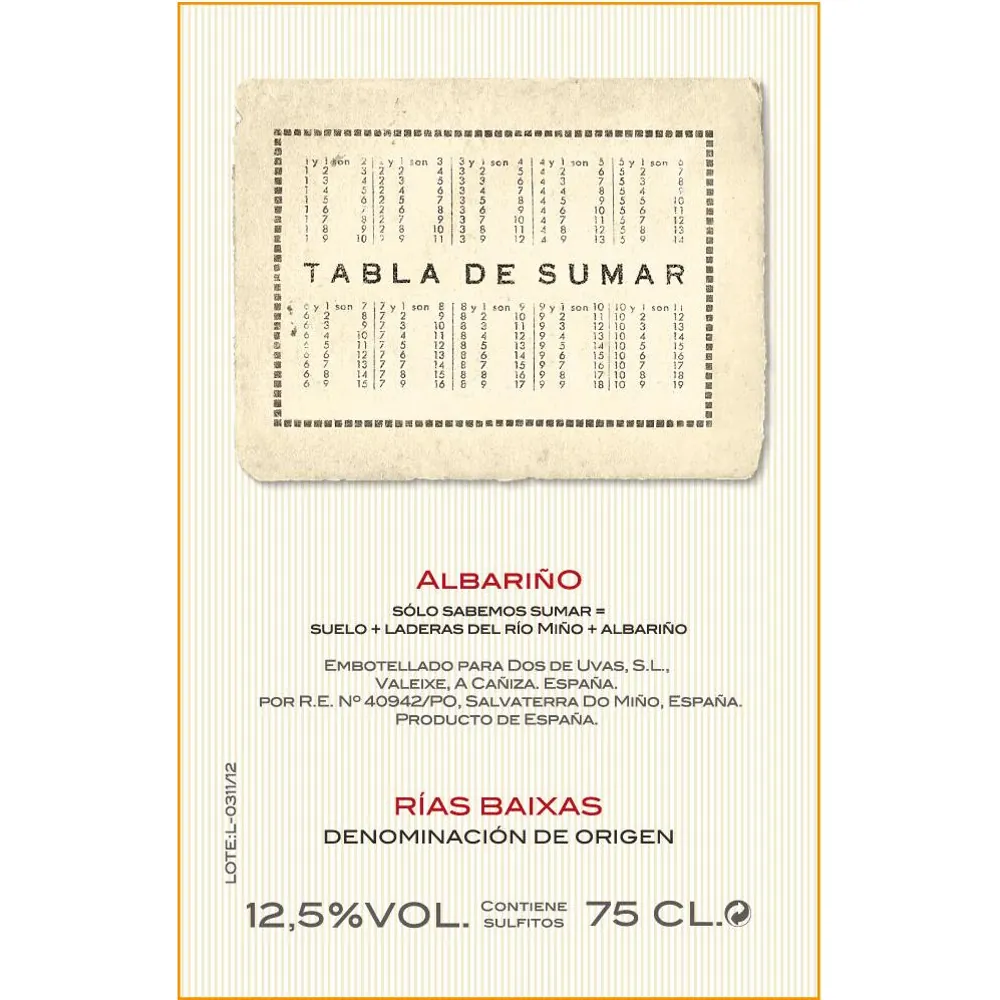Tabla de Sumar Albarino Bottle