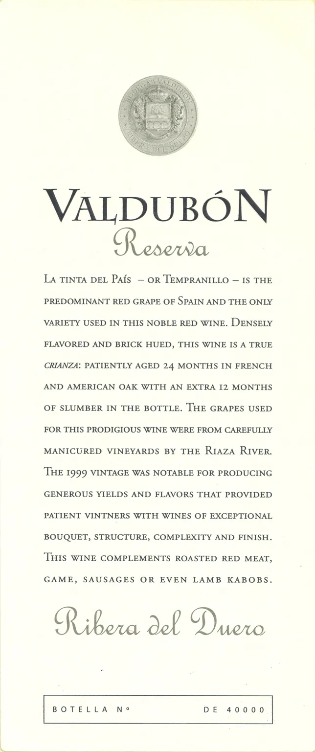 Valdubon Reserva Bottle