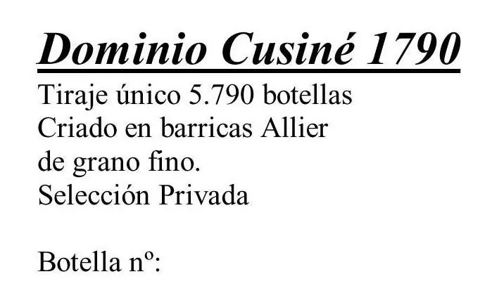 Dominio Cusine  Gran Reserva Bottle