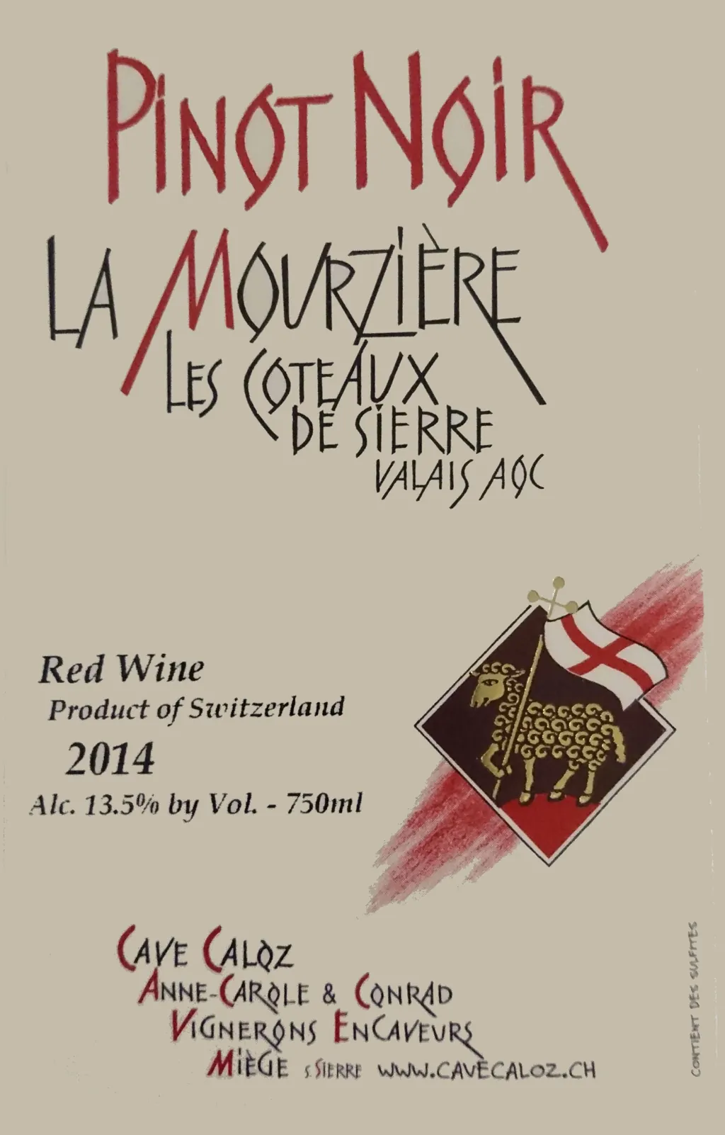 Coteaux de Sierre La Mourziere Pinot Noir Bottle