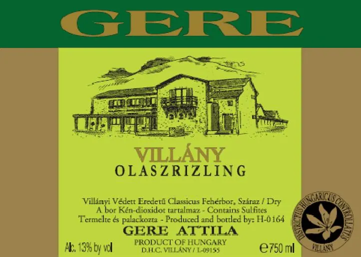 Villany Olaszrizling Bottle