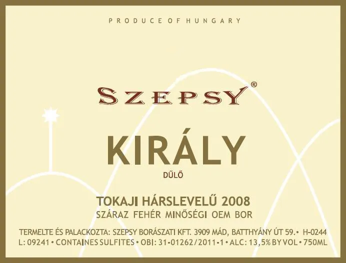 Kiraly Harslevelu Bottle