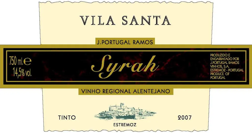Vinho Regional Alentejano Vila Santa Syrah Bottle