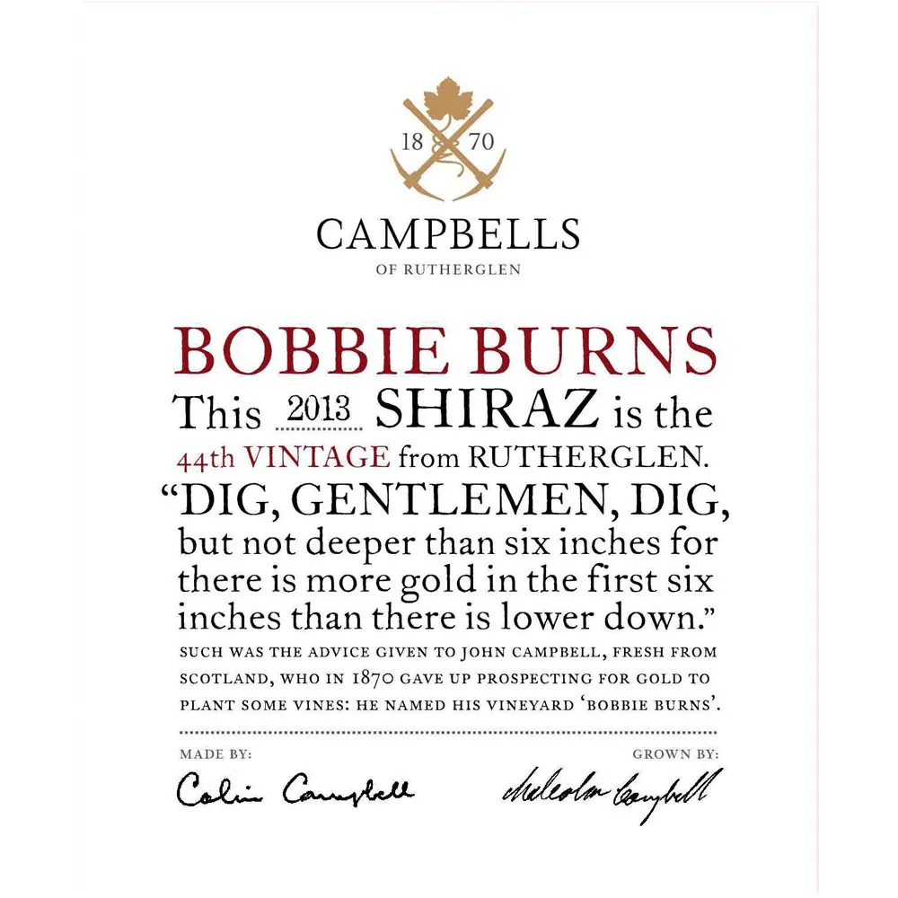 Bobbie Burns Shiraz Bottle
