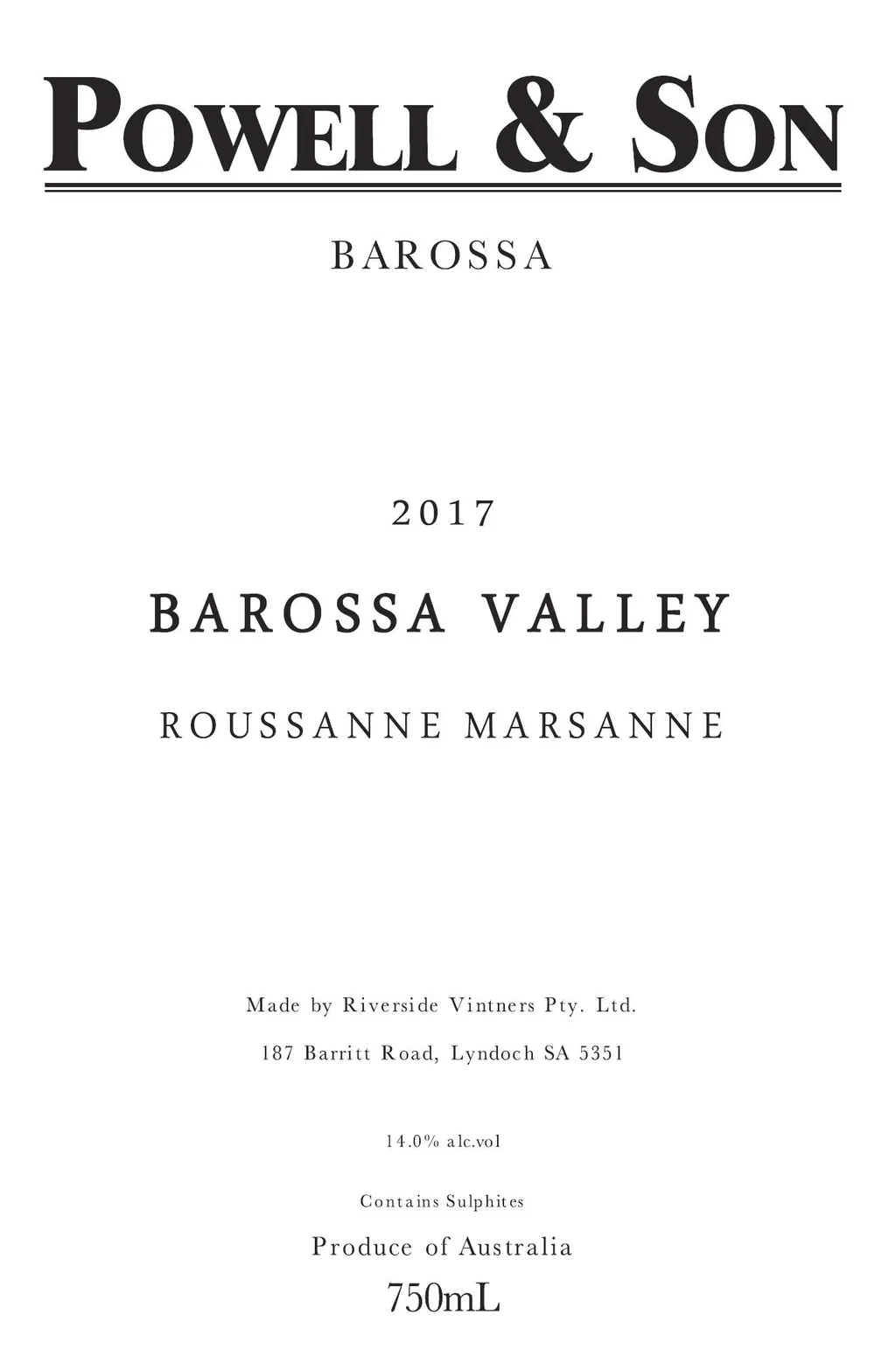 Barossa Valley Roussanne Marsanne Bottle