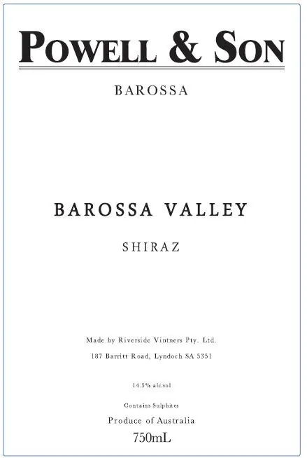 Barossa Valley Shiraz Bottle