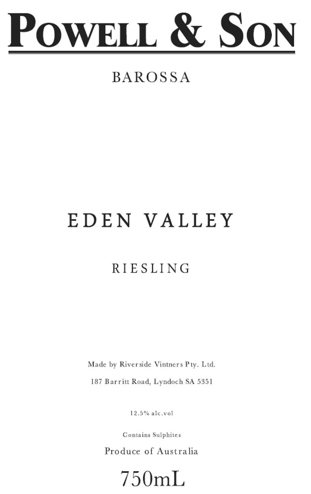 Eden Valley Riesling Bottle
