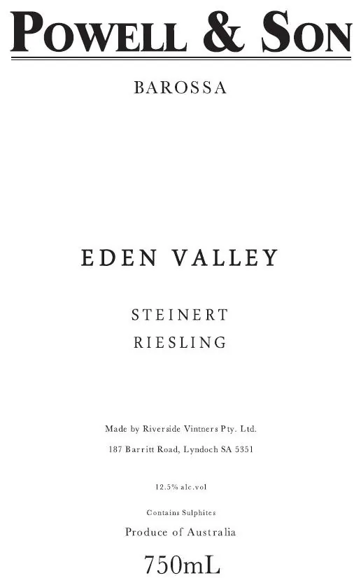 Eden Valley Steinert Riesling Bottle