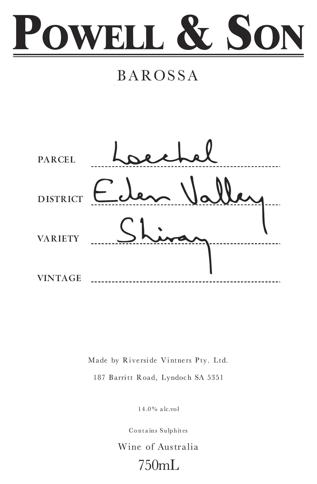 Loechel Eden Valley Shiraz Bottle