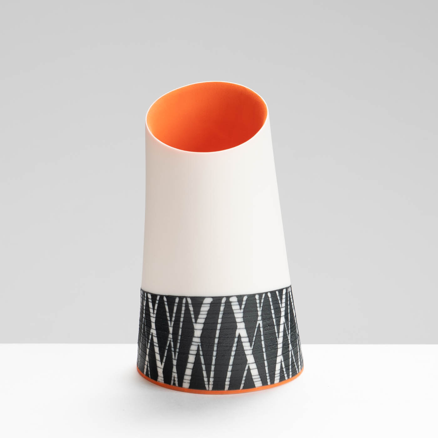 LS345Y755 Small Tilted Vessel with Deep Orange Interior