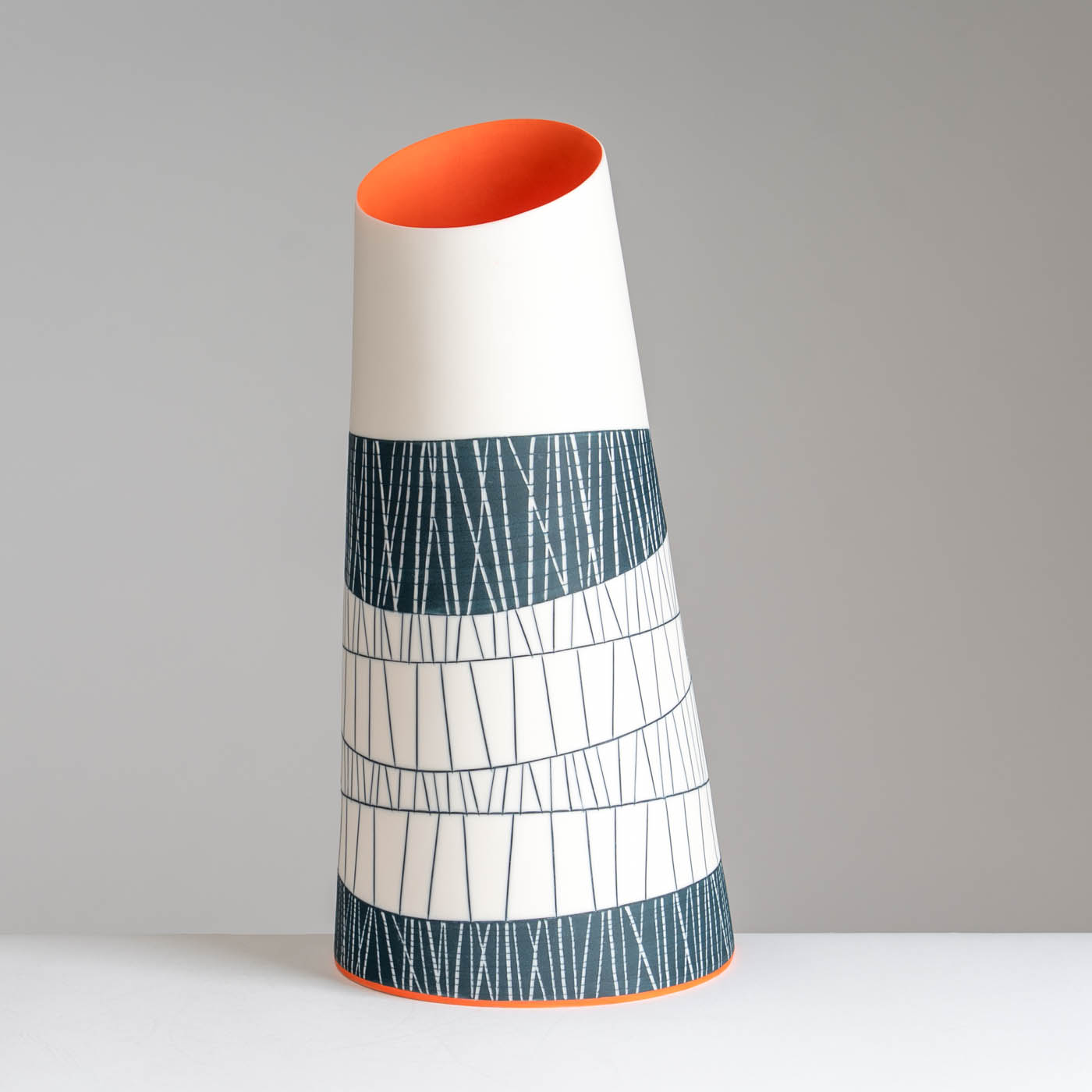 LS345Y754 Large Tilted Vessel with Deep Orange Interior