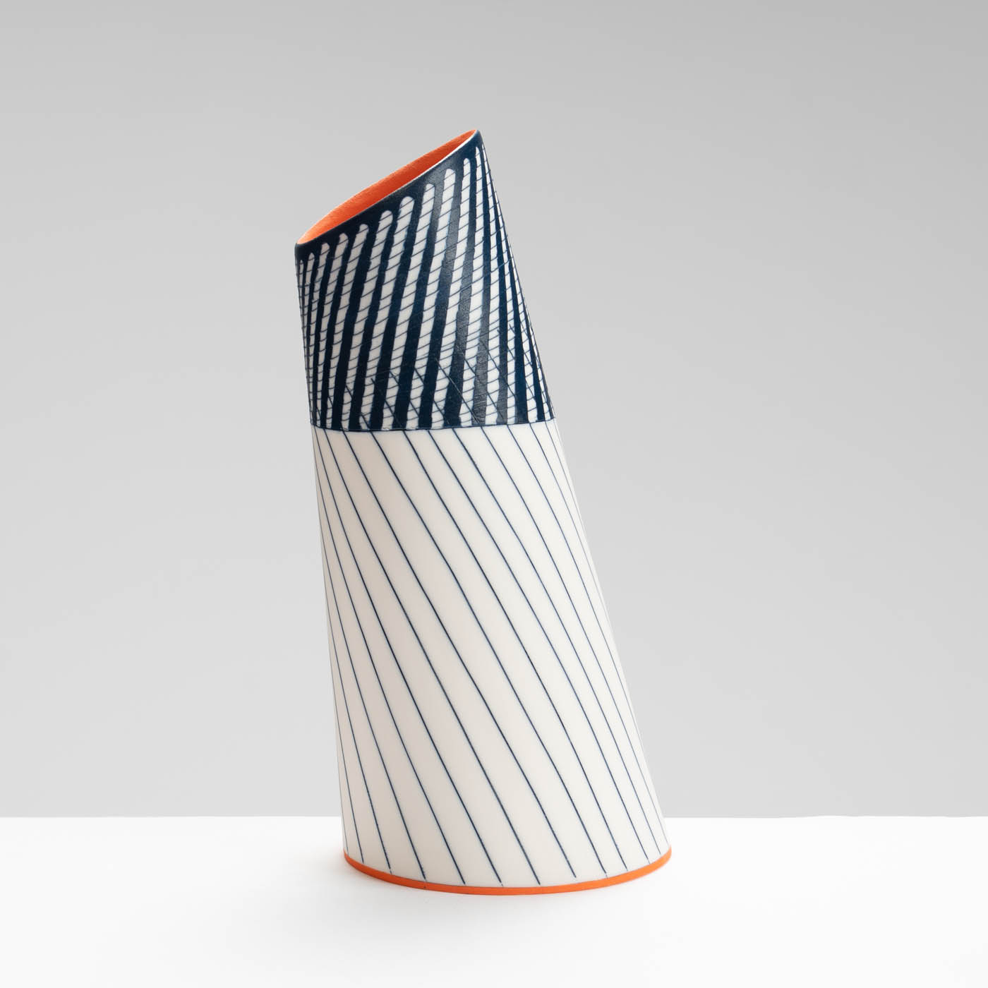 LS345Y745 Tilted Vase with Deep Orange Interior II