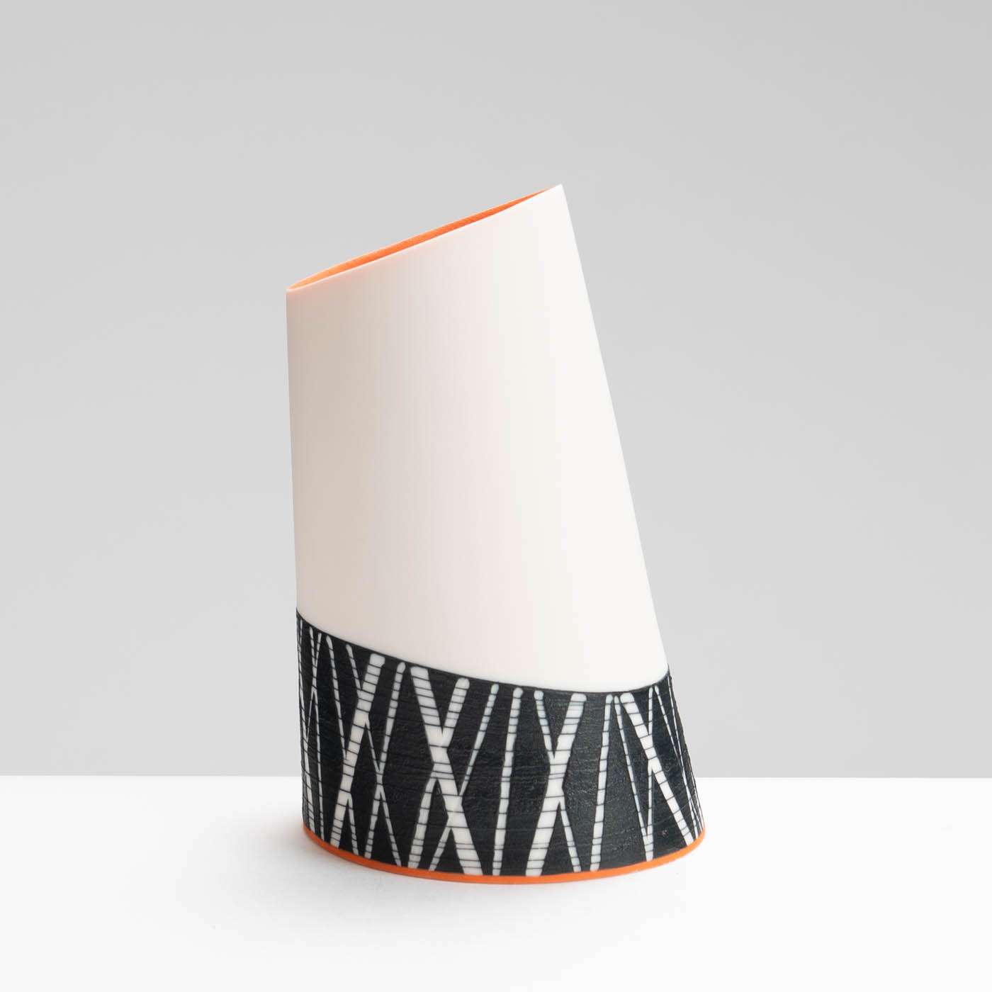 LS345Y755 Small Tilted Vessel with Deep Orange Interior