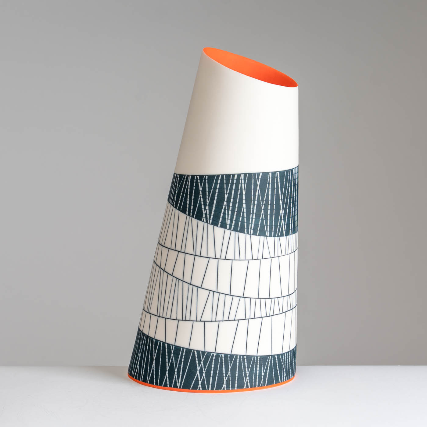 LS345Y754 Large Tilted Vessel with Deep Orange Interior