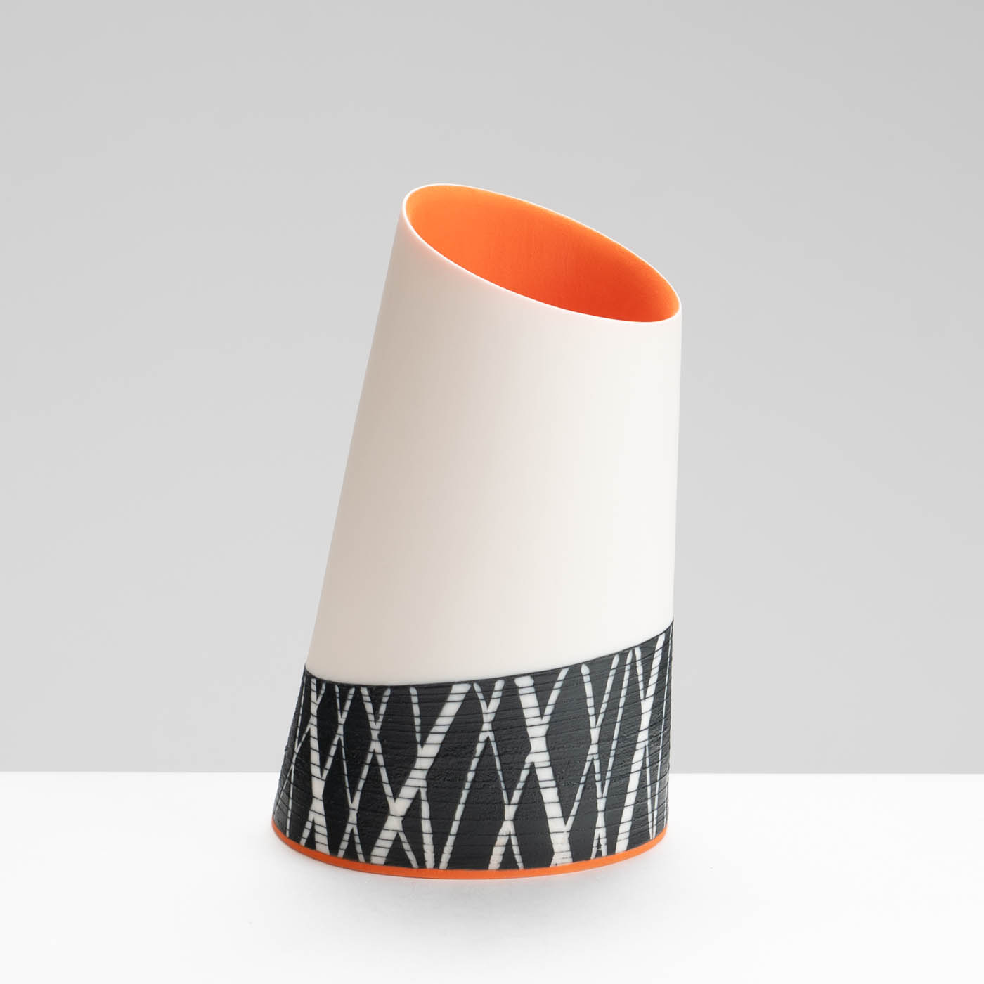 LS345Y755 Small Tilted Vessel with Deep Orange Interior