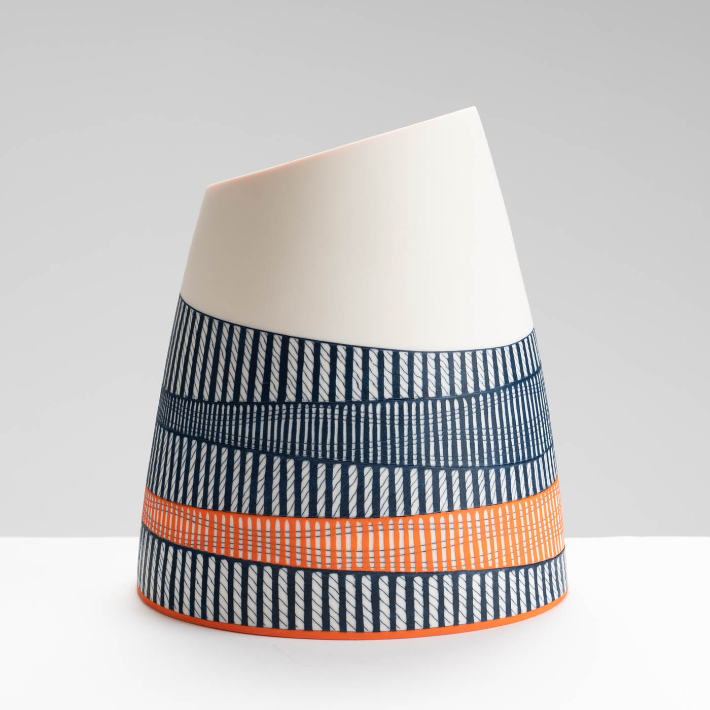 LS345Y777 Oval Conical Vessel with Deep Orange Interior