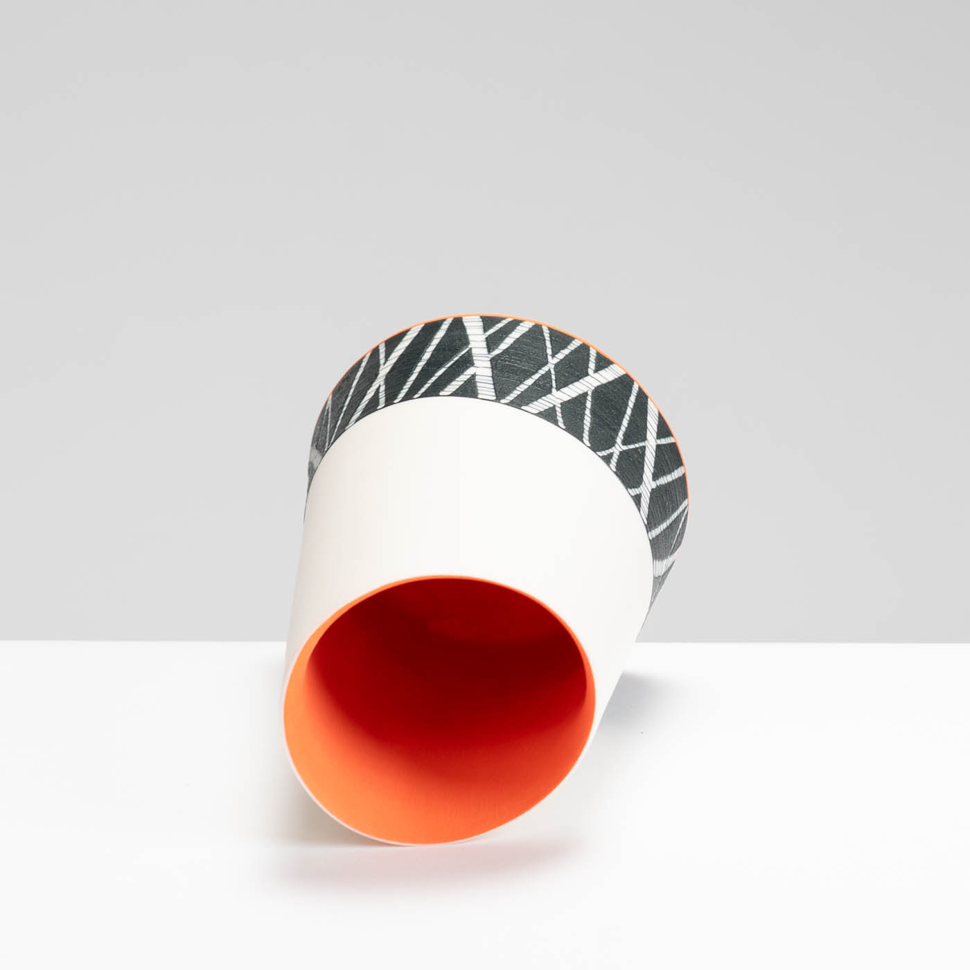 LS345Y755 Small Tilted Vessel with Deep Orange Interior