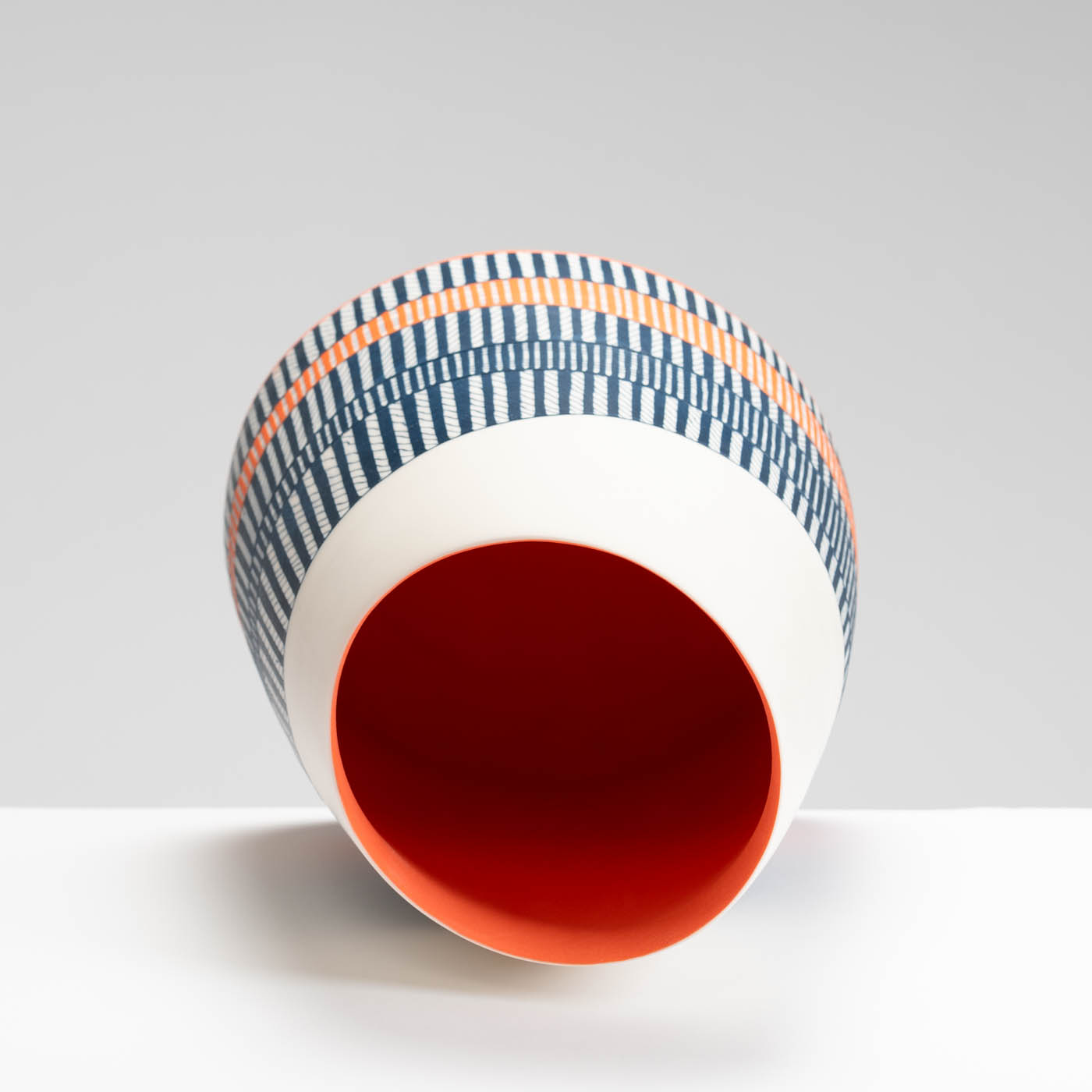 LS345Y777 Oval Conical Vessel with Deep Orange Interior