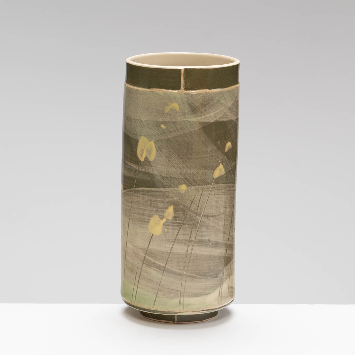 EW485Y46 Mid Vase in Forest Green with Yellow