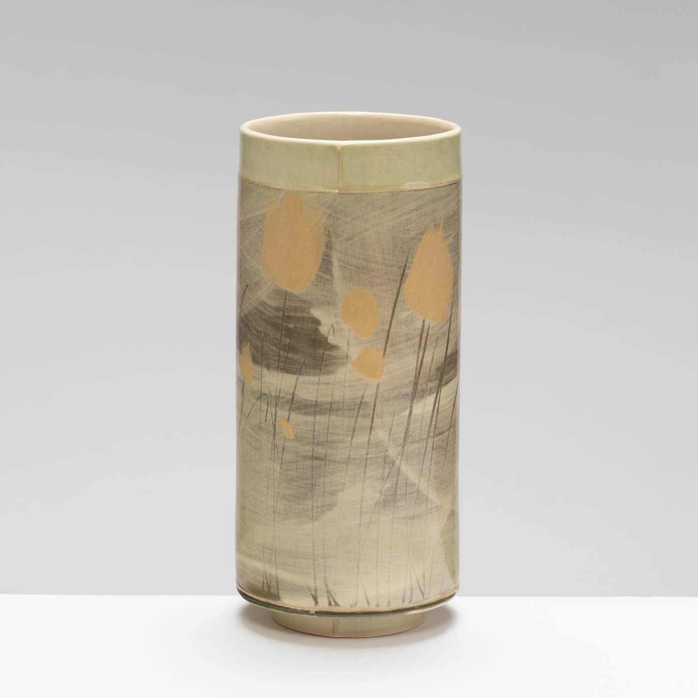 EW485Y44 Slim Vase in Green with Orange