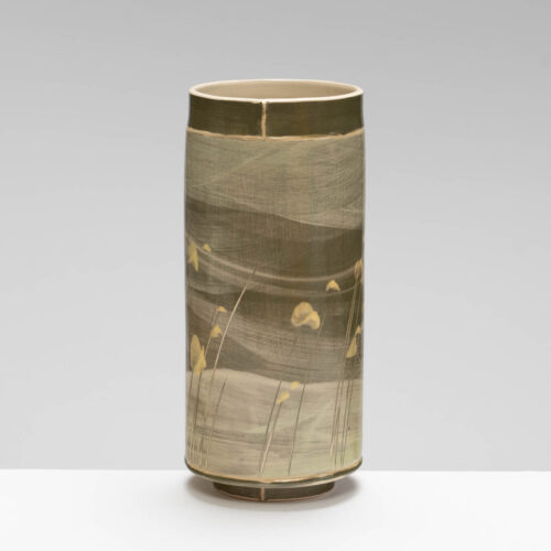 EW485Y47 Mid Vase in Forest Green with Yellow