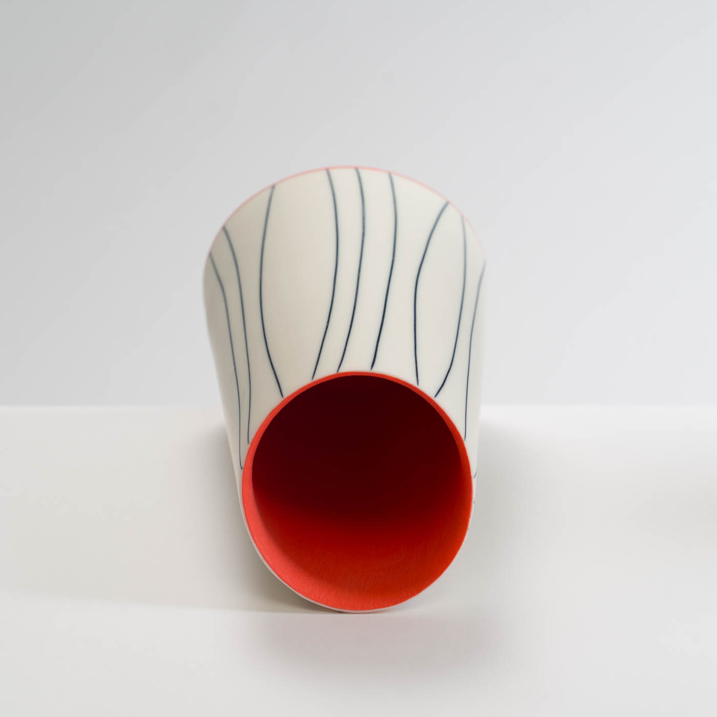 LS345Y722 Tilted Vessel with Deep Orange Interior