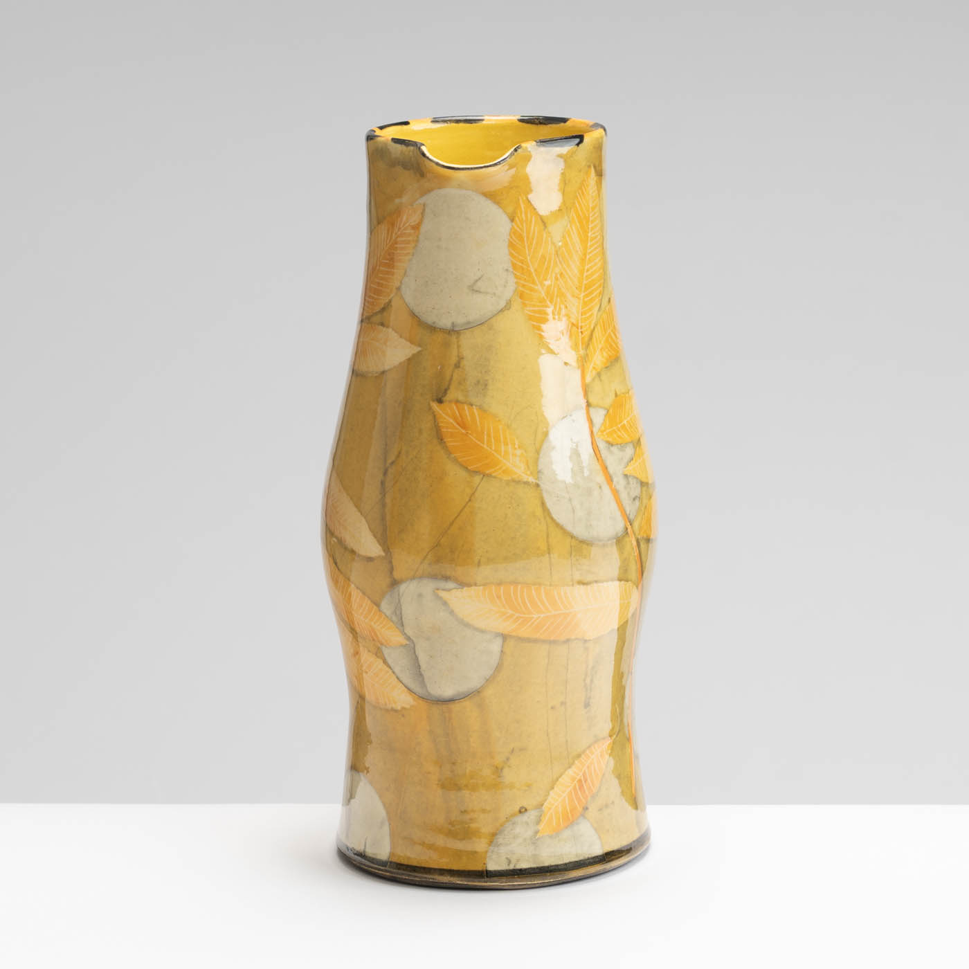 SM242Y1014 Tall Curved Jug - Golden leaves, grey circles