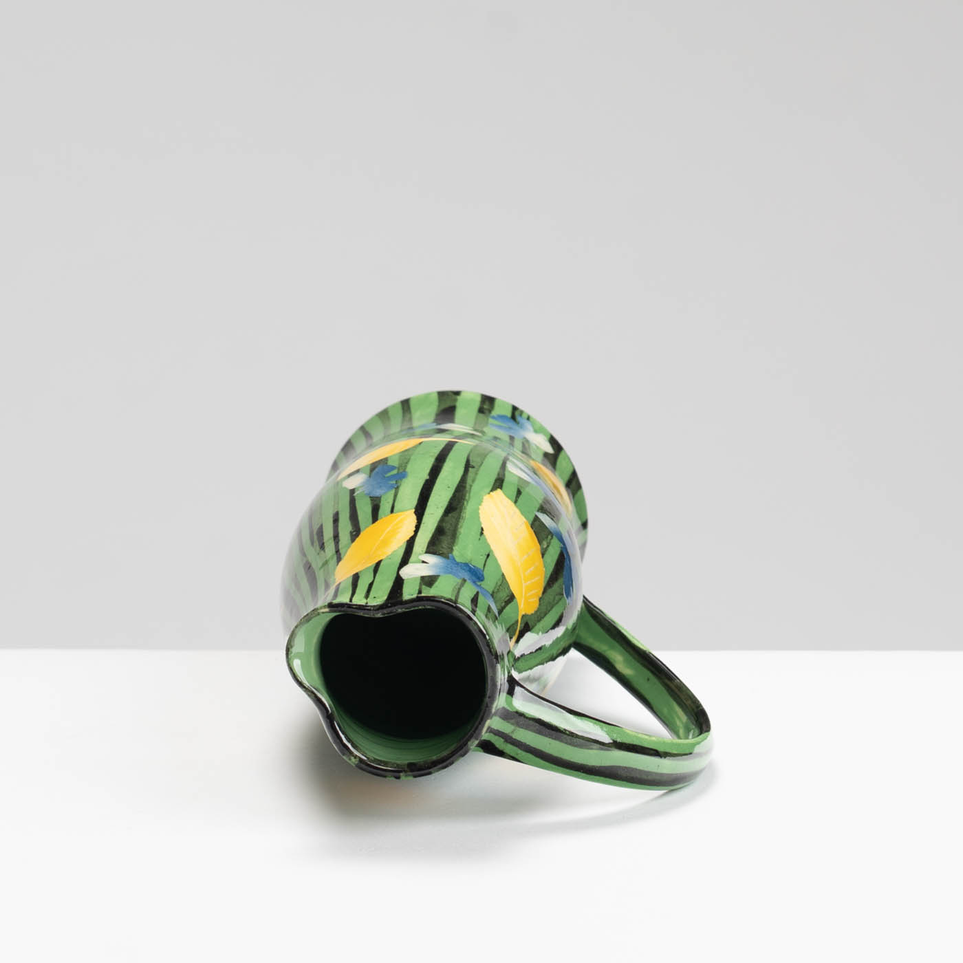 SM242Y1054 Jug - Green stripes, yellow leaves, blue butterflies