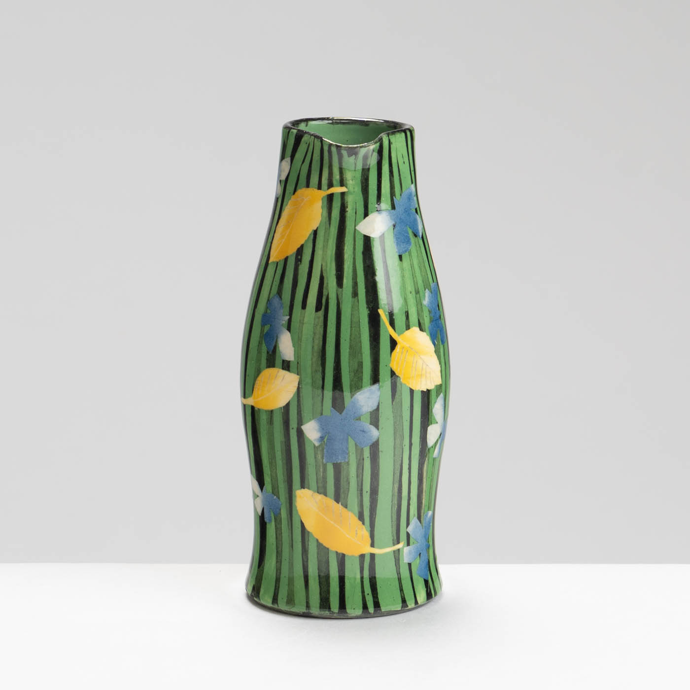 SM242Y1054 Jug - Green stripes, yellow leaves, blue butterflies