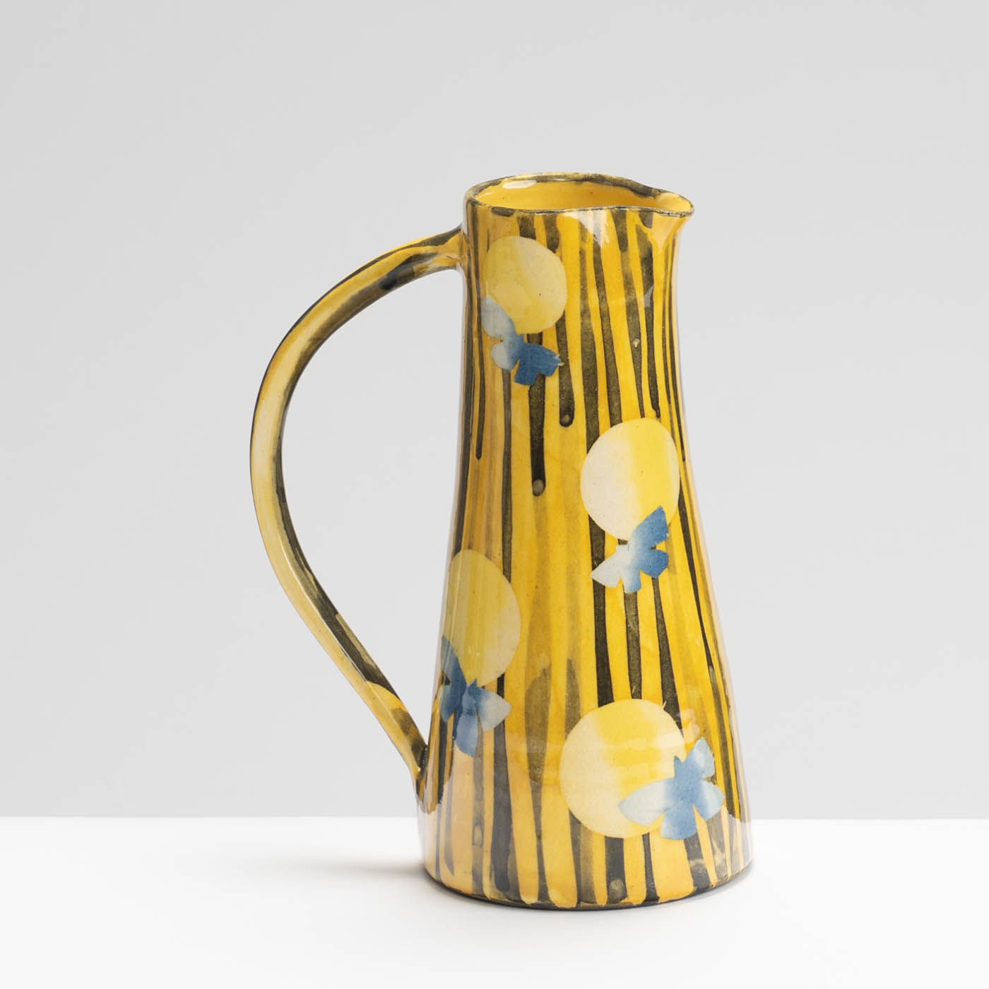 SM242Y1027 Small Straight Jug - Yellow stripes, blue butterflies