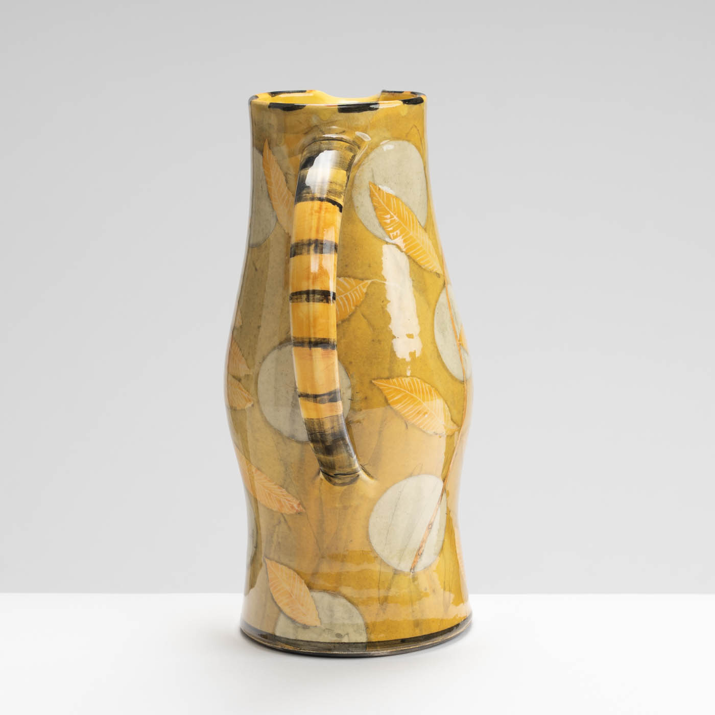 SM242Y1014 Tall Curved Jug - Golden leaves, grey circles