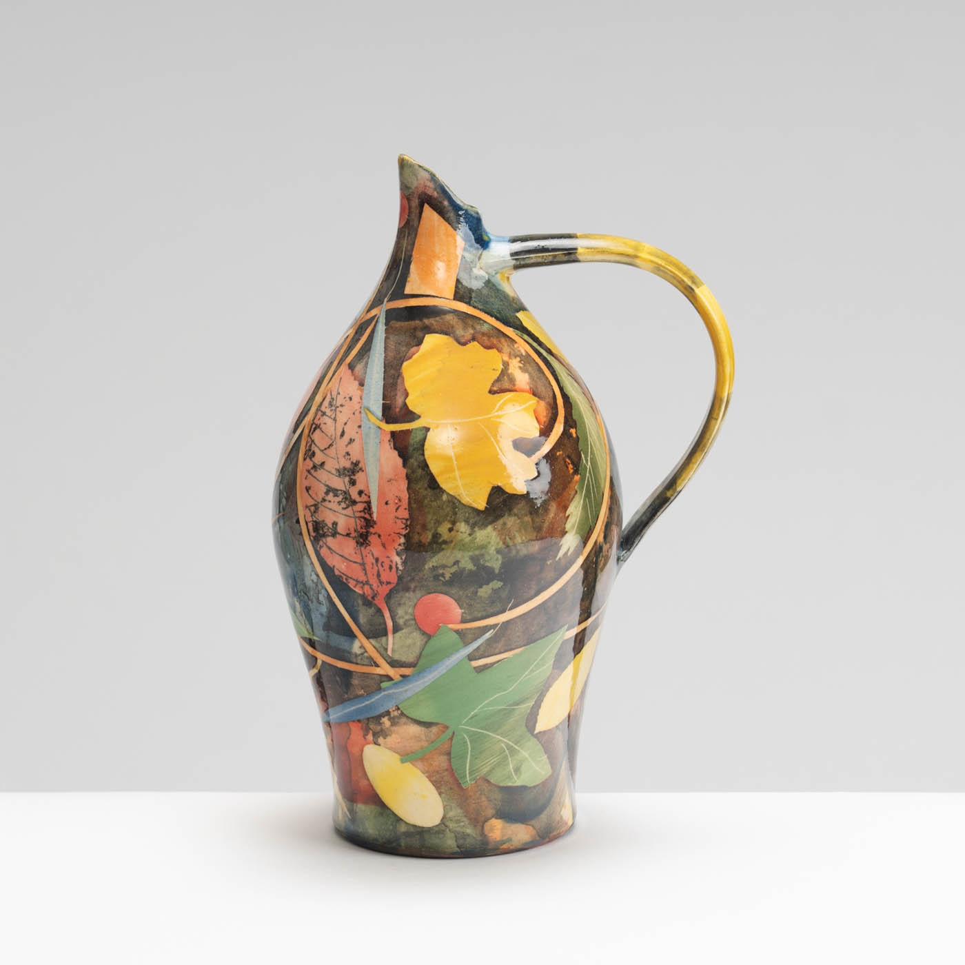 SM242Y1019 Oil Jug - Multi-coloured leaves and stalks