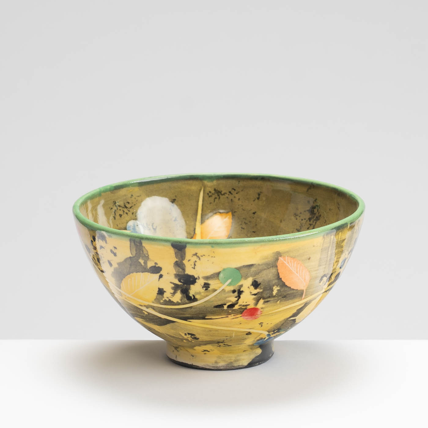 SM242Y1039 Medium Bowl - Leaves interior, yellow and black