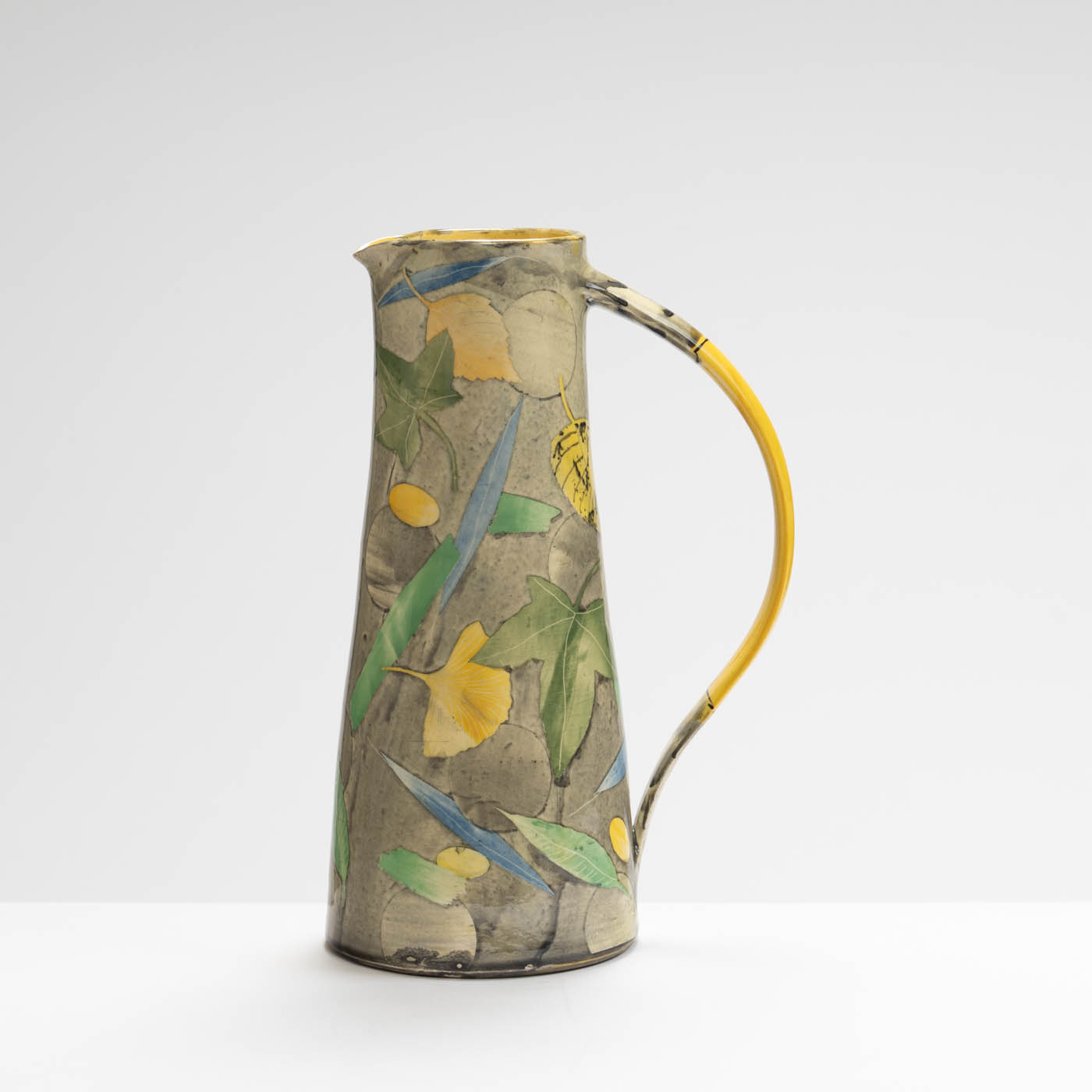 SM242Y1011 Tall Jug - Green and yellow leaves, grey circles