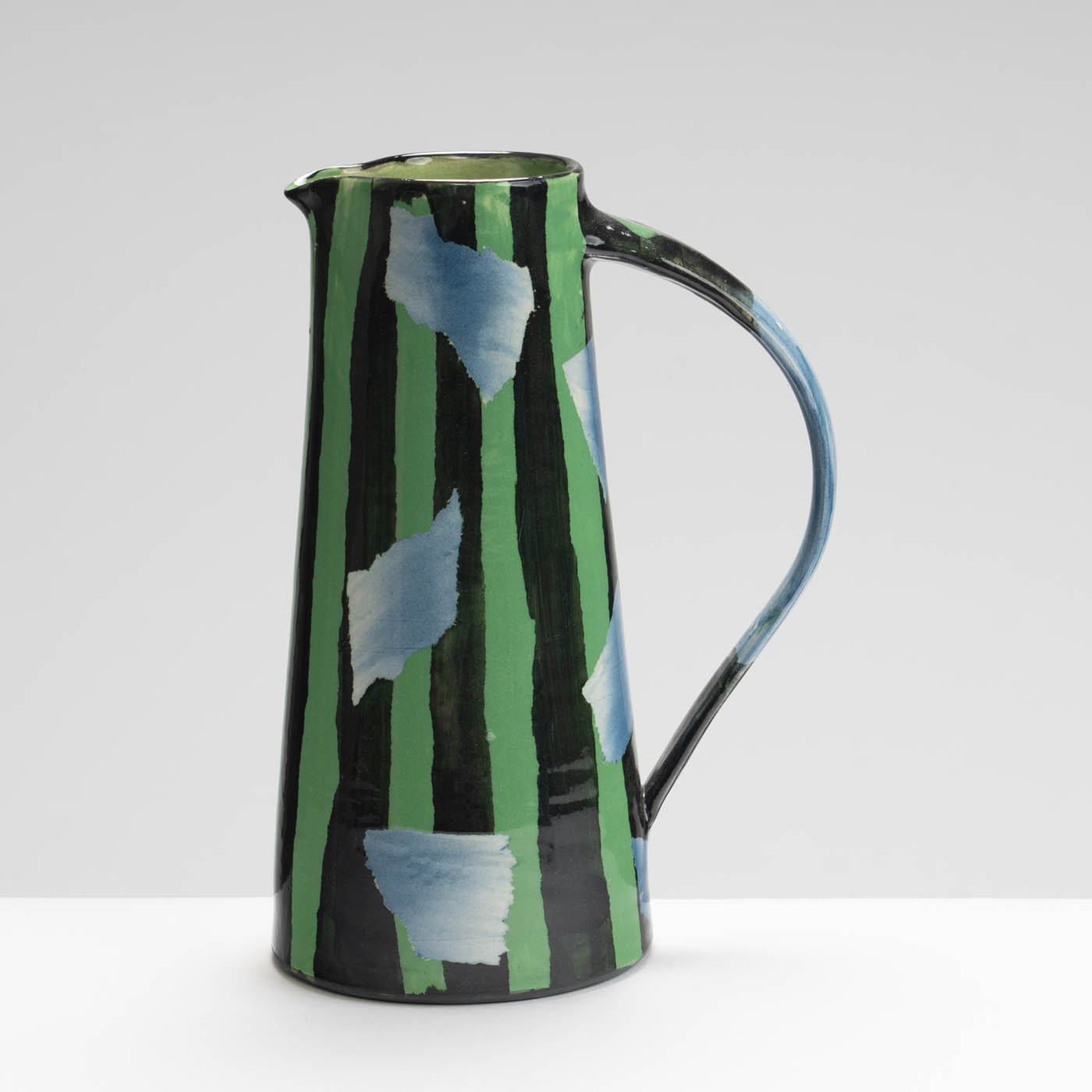 SM242Y1012 Tall Jug - Green stripes, blue shapes