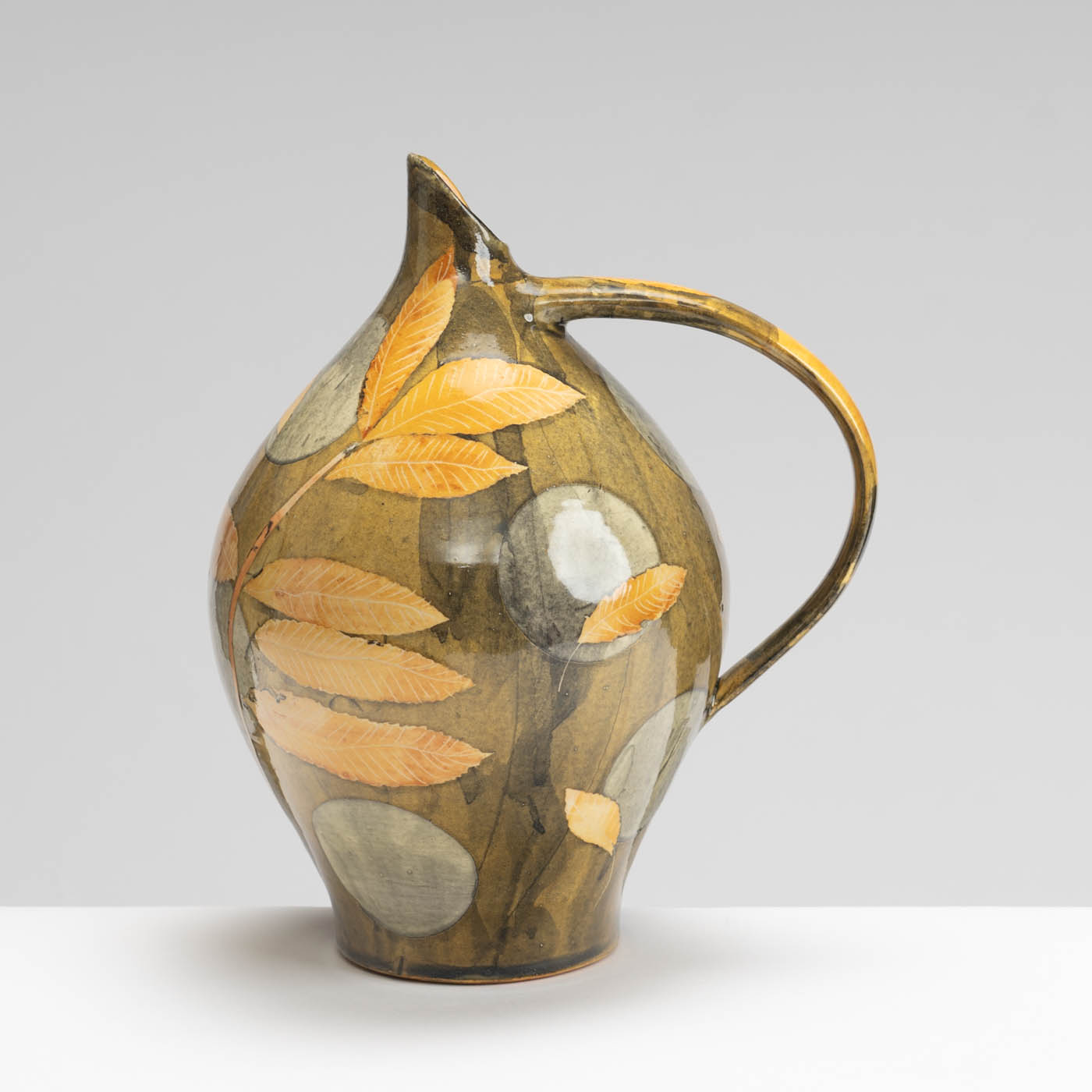 SM242Y1018 Large Oil Jug  - Golden leaves, grey circles